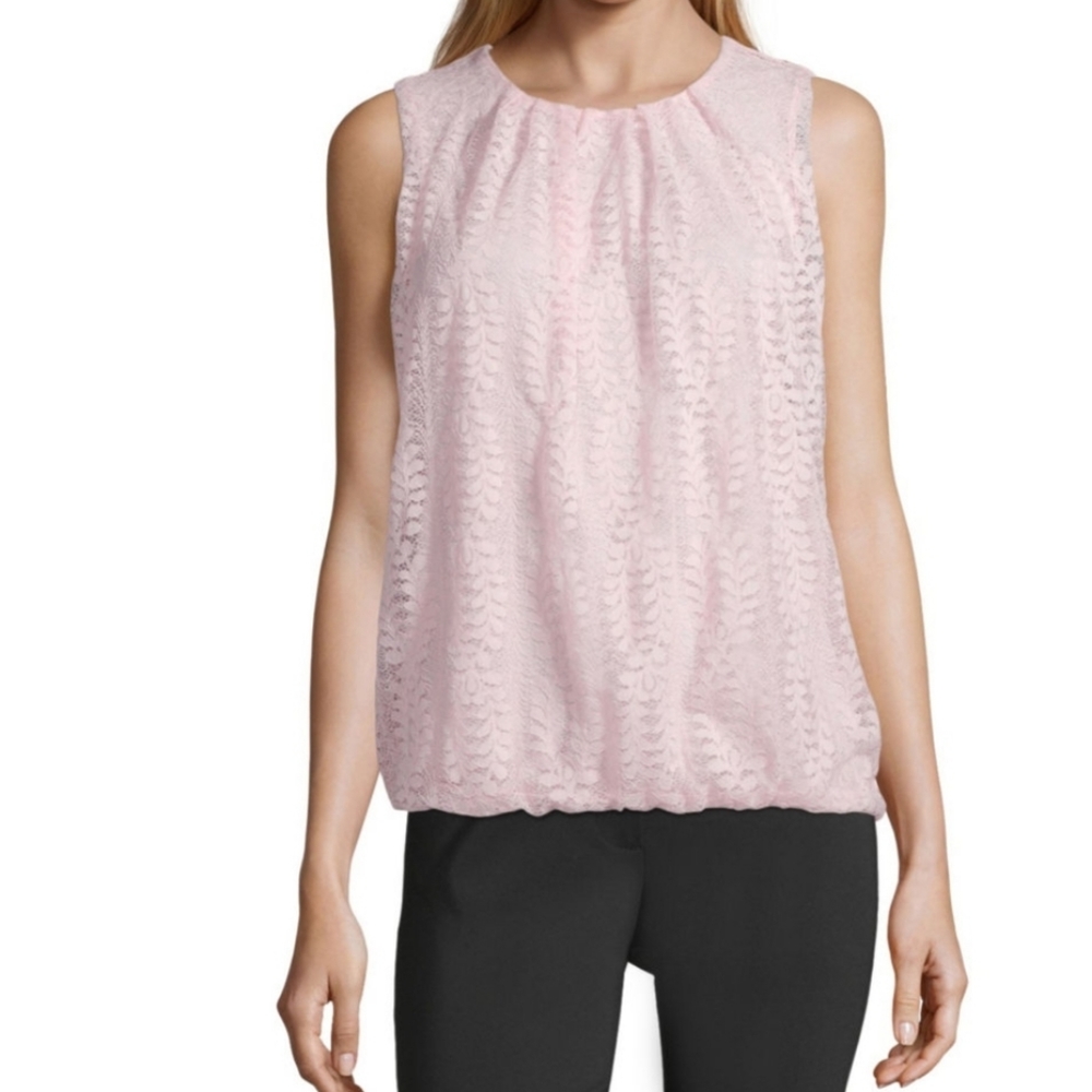 Liz Claiborne Womens Round Neck Sleeveless Lace Bl